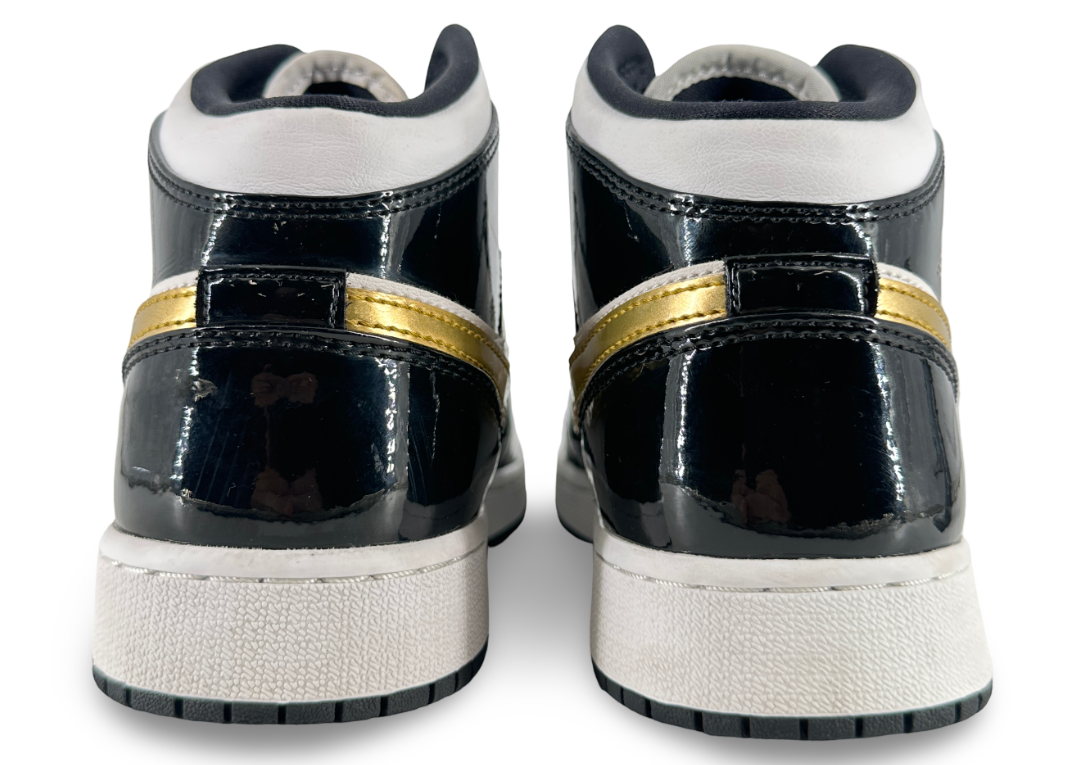Jordan 1 Mid Patent Black White Gold (GS)