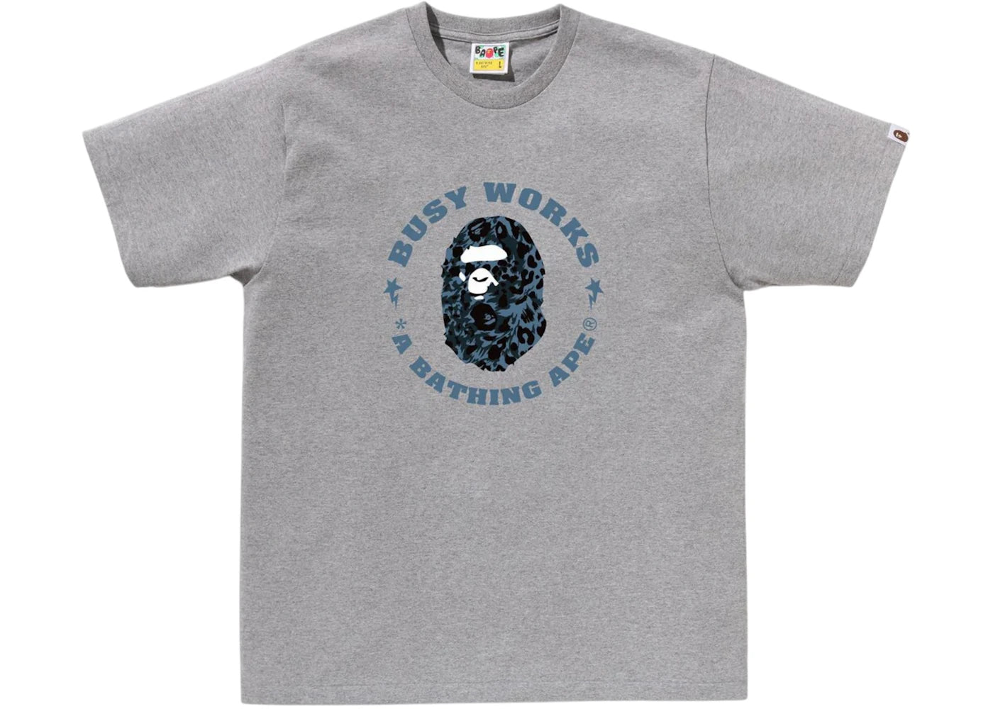 BAPE Wild Leopard Pattern Busy Works Sta Tee Gray