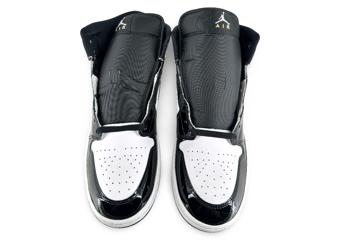 Jordan 1 Mid SE Patent Black White Metallic Silver Metallic Gold