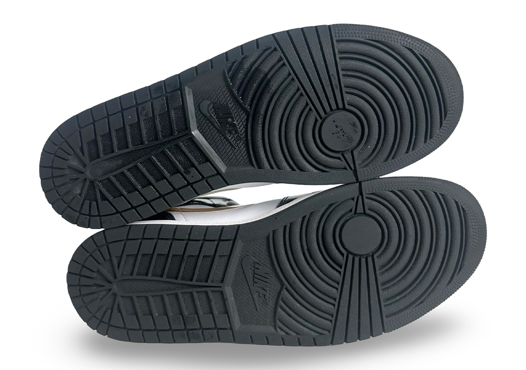 Jordan 1 Mid Patent Black White Gold