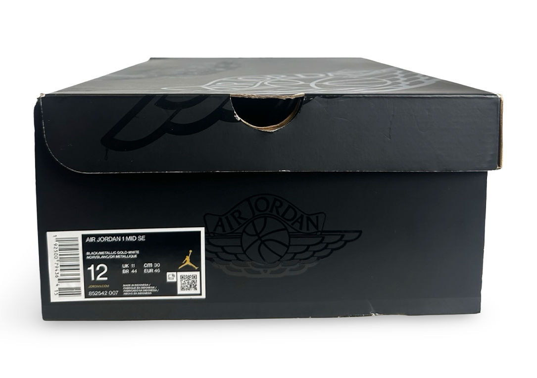 Jordan 1 Mid Patent Black White Gold