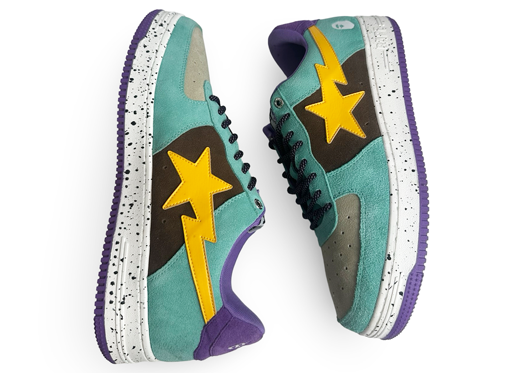 A Bathing Ape Bape Sta Teal Brown Yellow Suede