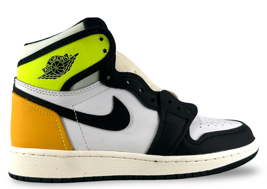 Jordan 1 Retro High White Black Volt University Gold (GS)