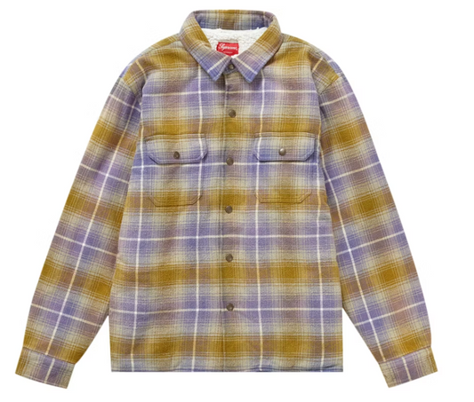Supreme Shearling Lined Flannel Shirt Olive