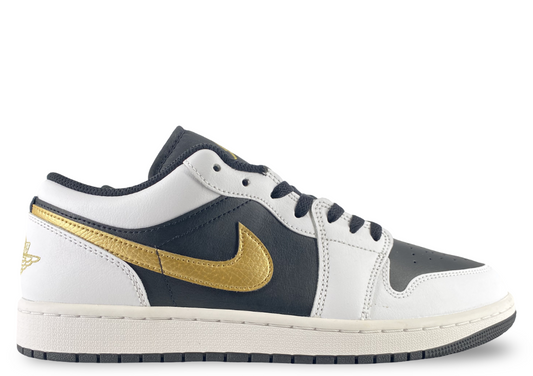 Jordan 1 Low White Black Metallic Gold Swoosh