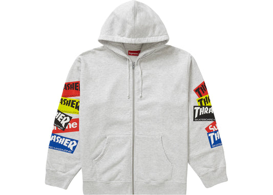 Supreme Thrasher Multi Logo Zip Up Hooded Sweatshirt Ash Grey