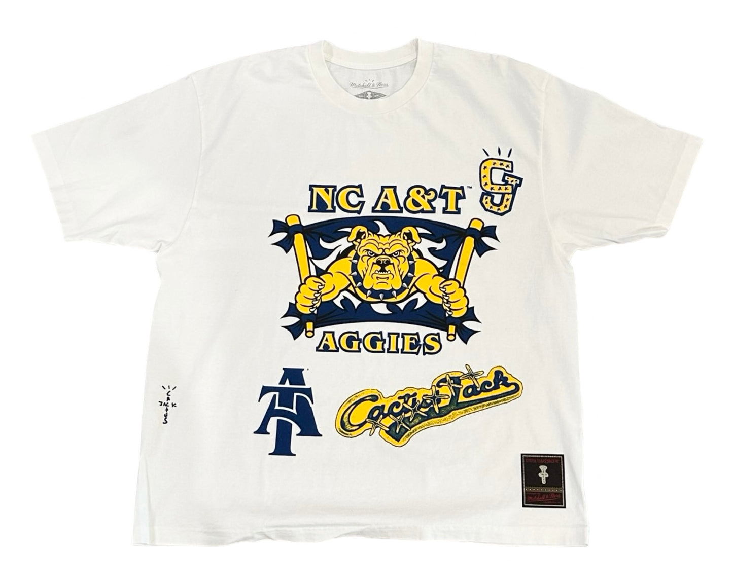 Travis Scott x Mitchell & Ness North Carolina A&T Aggies Hand-Drawn T-Shirt White