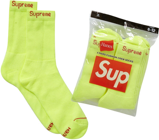 Supreme Hanes Crew Socks (4 Pack) Flourescent Yellow