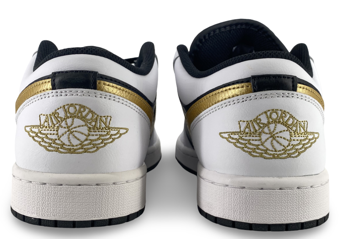 Jordan 1 Low White Black Metallic Gold Swoosh