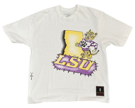 Travis Scott x Mitchell & Ness LSU Tigers Hand-Drawn T-Shirt White