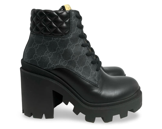 Gucci GG Supreme Leather Ankle Boots Women's Black 659691 UC810 1000