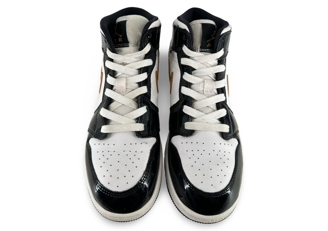 Jordan 1 Mid Patent Black White Gold (GS)