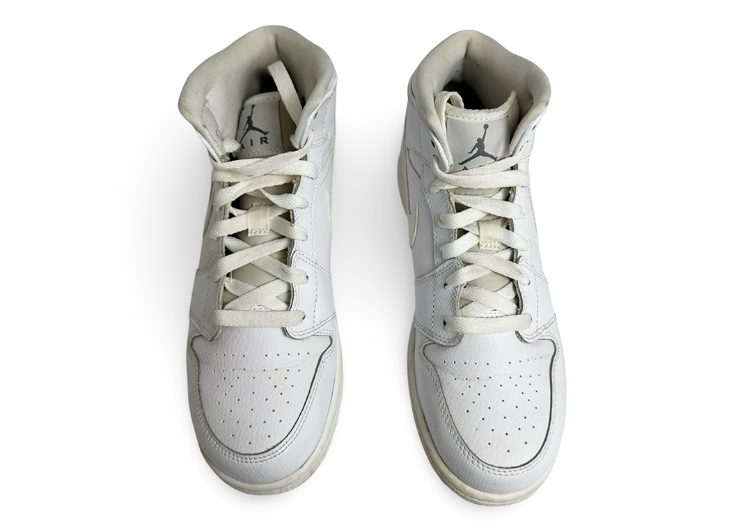 Jordan 1 Mid Triple White Tumbled Leather (GS)