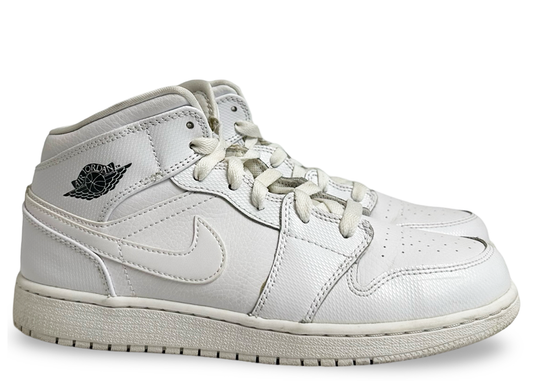 Jordan 1 Mid Triple White Tumbled Leather (GS)