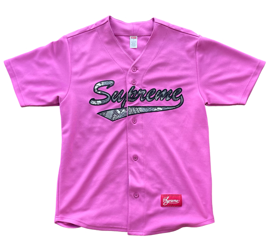 Supreme Snake Script Logo Baseball Jersey Pink